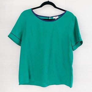 Joie 100% Silk Short Sleeve with Navy Trim